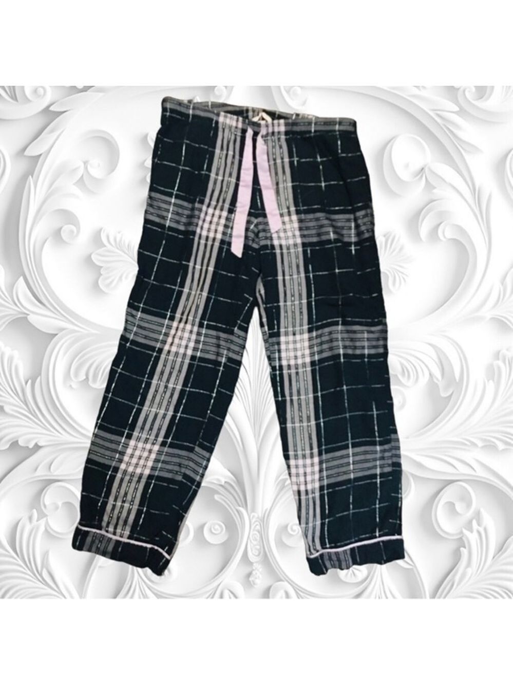 Victoria's Secret Blue Lilac Metallic Silver Plaid Lounge Pants Size Medium